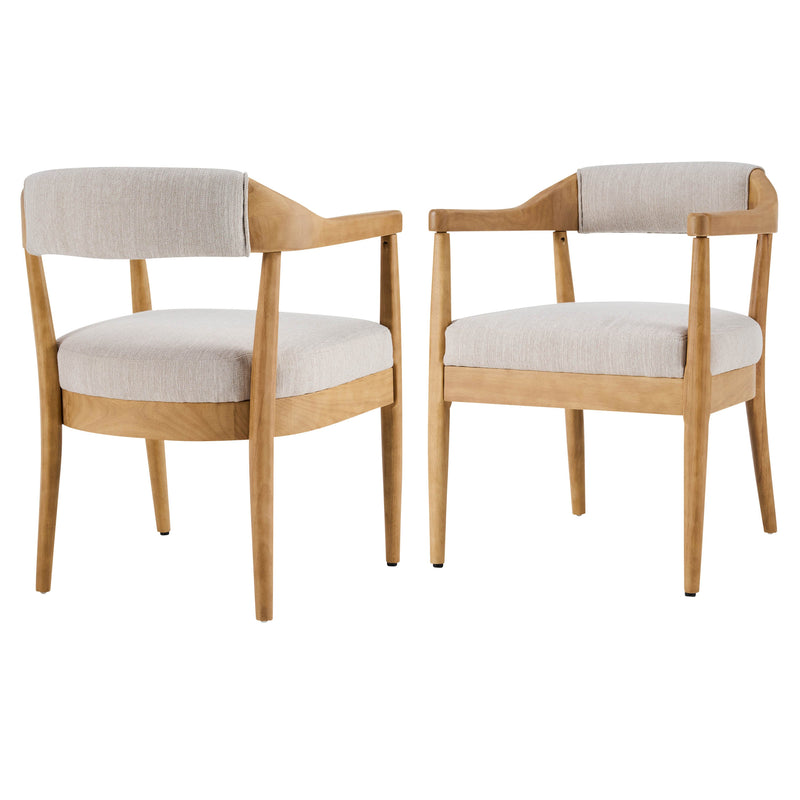 Wood Frame Upholstered Dining Chairs with Armrests (Set of 2) - Beige + Natural by HouseOfZazla