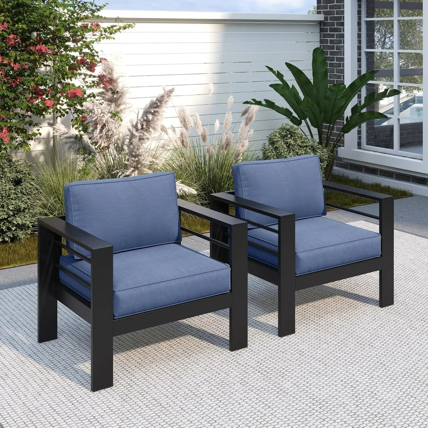 Modern All-Weather Patio Armchairs With Thick Cushions (Set of 2) by HouseOfZazla