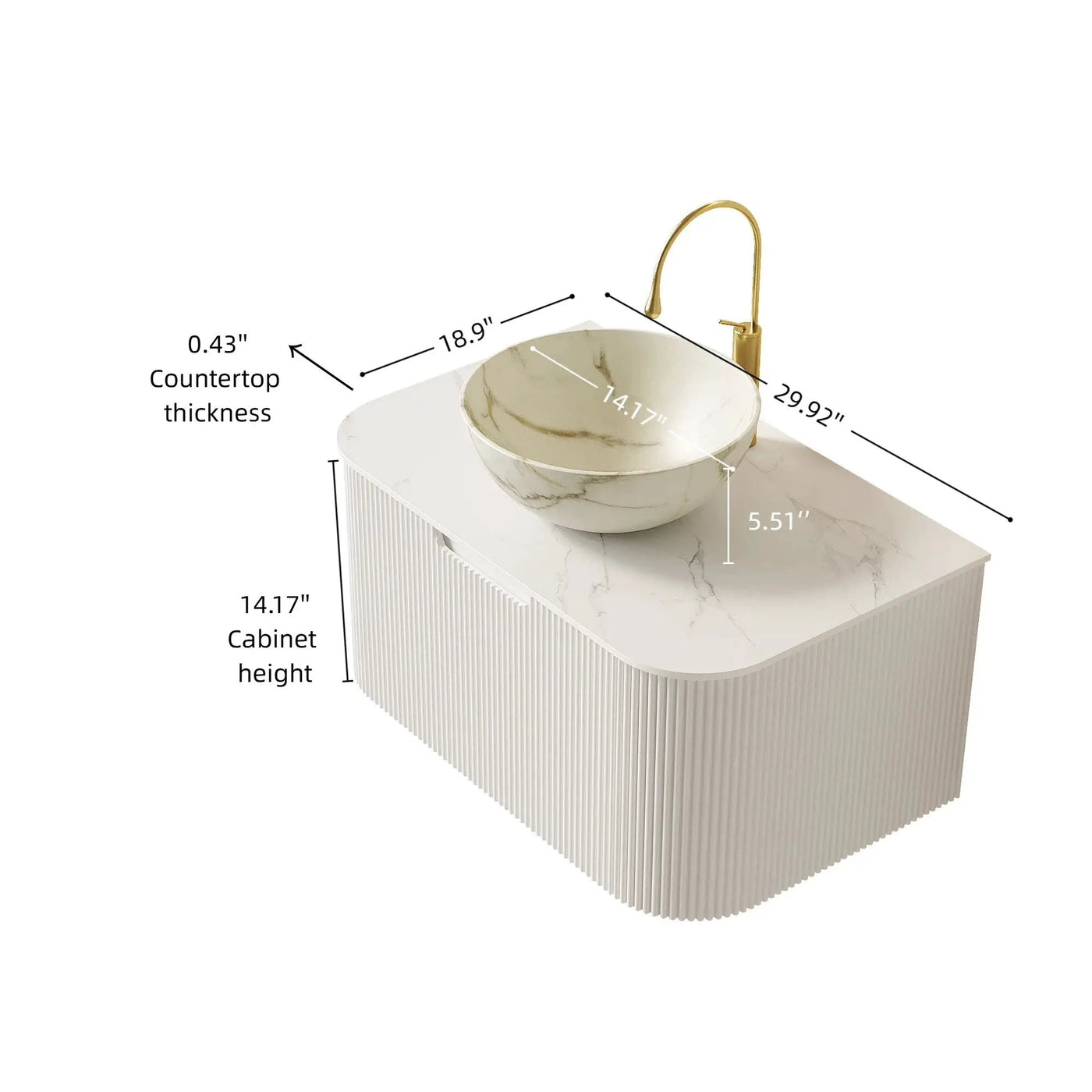 DINA 30" Bathroom Vanity & Sink with Floating Curved Edges by HouseOfZazla