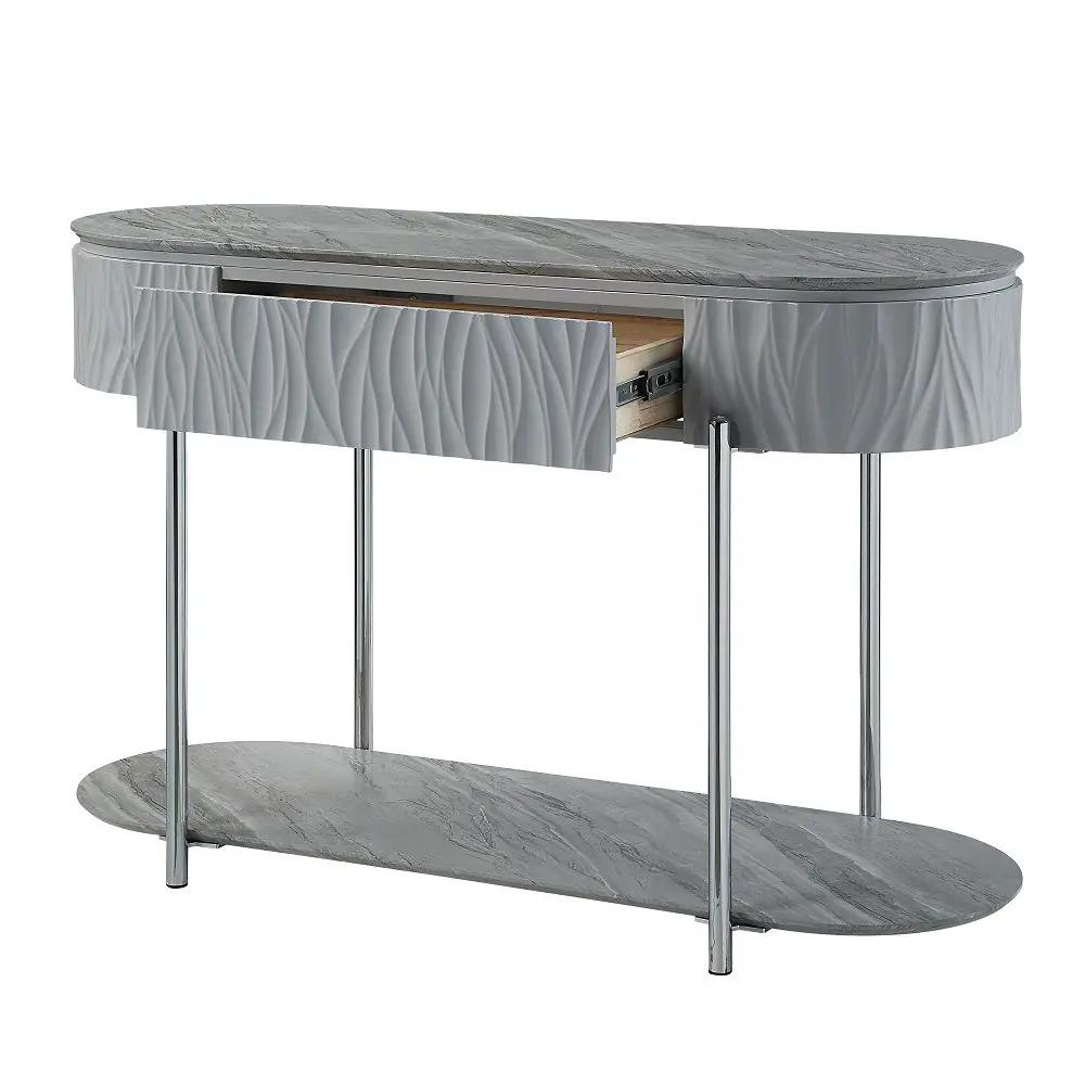 Yukino - Sofa Table - Gray High Gloss & Chrome by Unique Piece Furniture