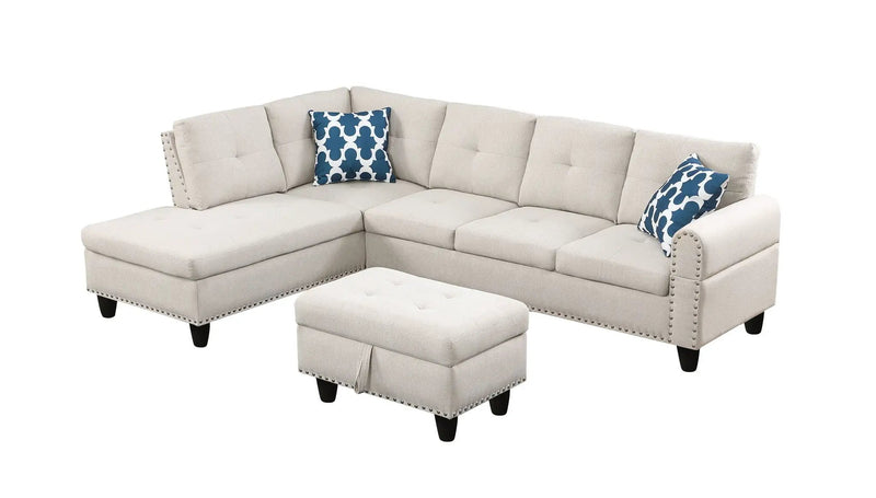 Alger - Wide Left Hand Facing Sofa & Chaise With Ottoman - Beige by HouseOfZazla