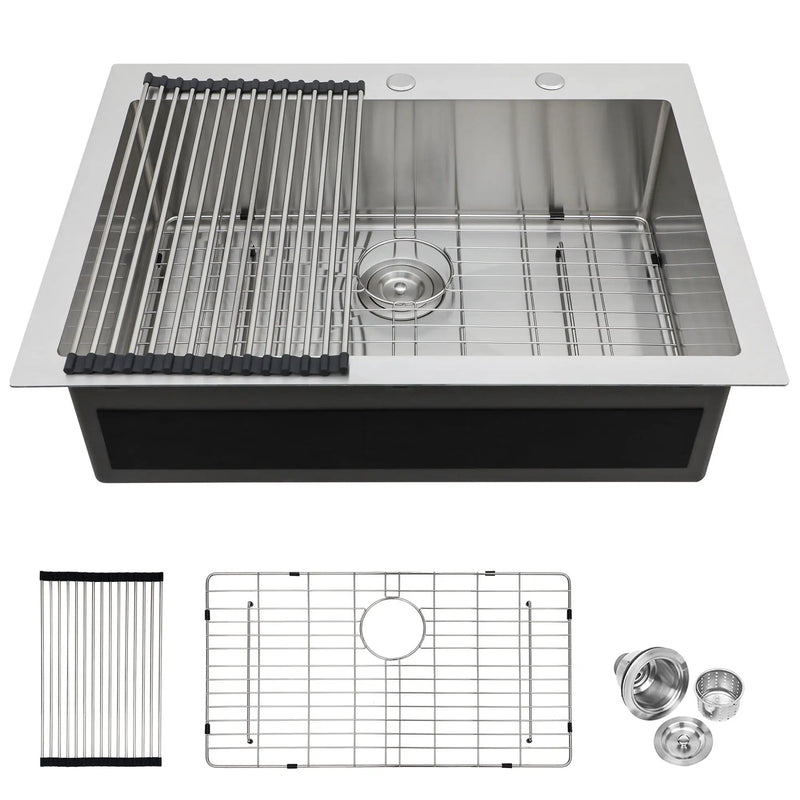 Kitchen Sink Drop In, Stainless Steel Single Bowl, Topmount by HouseOfZazla