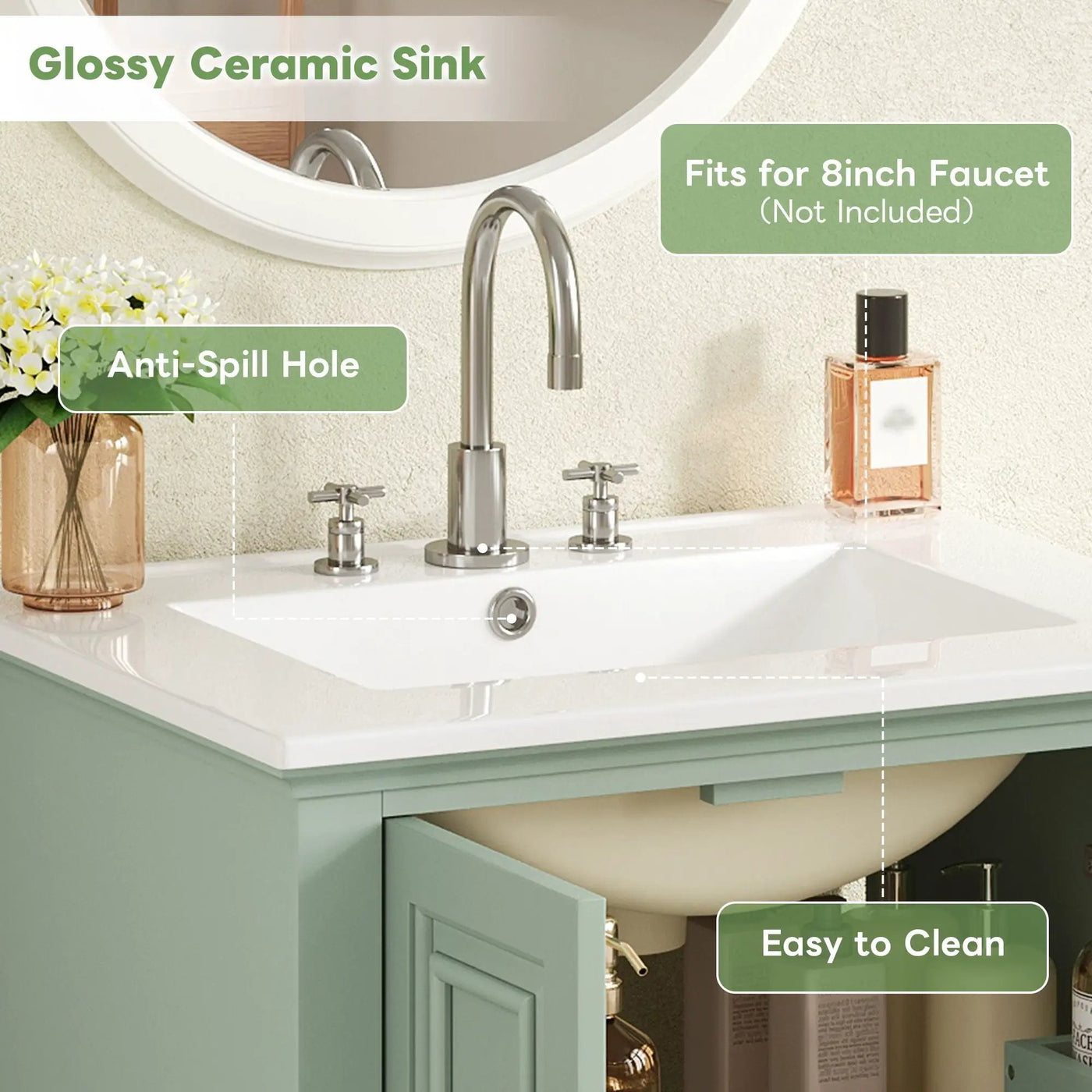 Modern Bathroom Vanity With Sink, Cabinet With Drawer And Dividers, Rectangular Storage Unit by HouseOfZazla