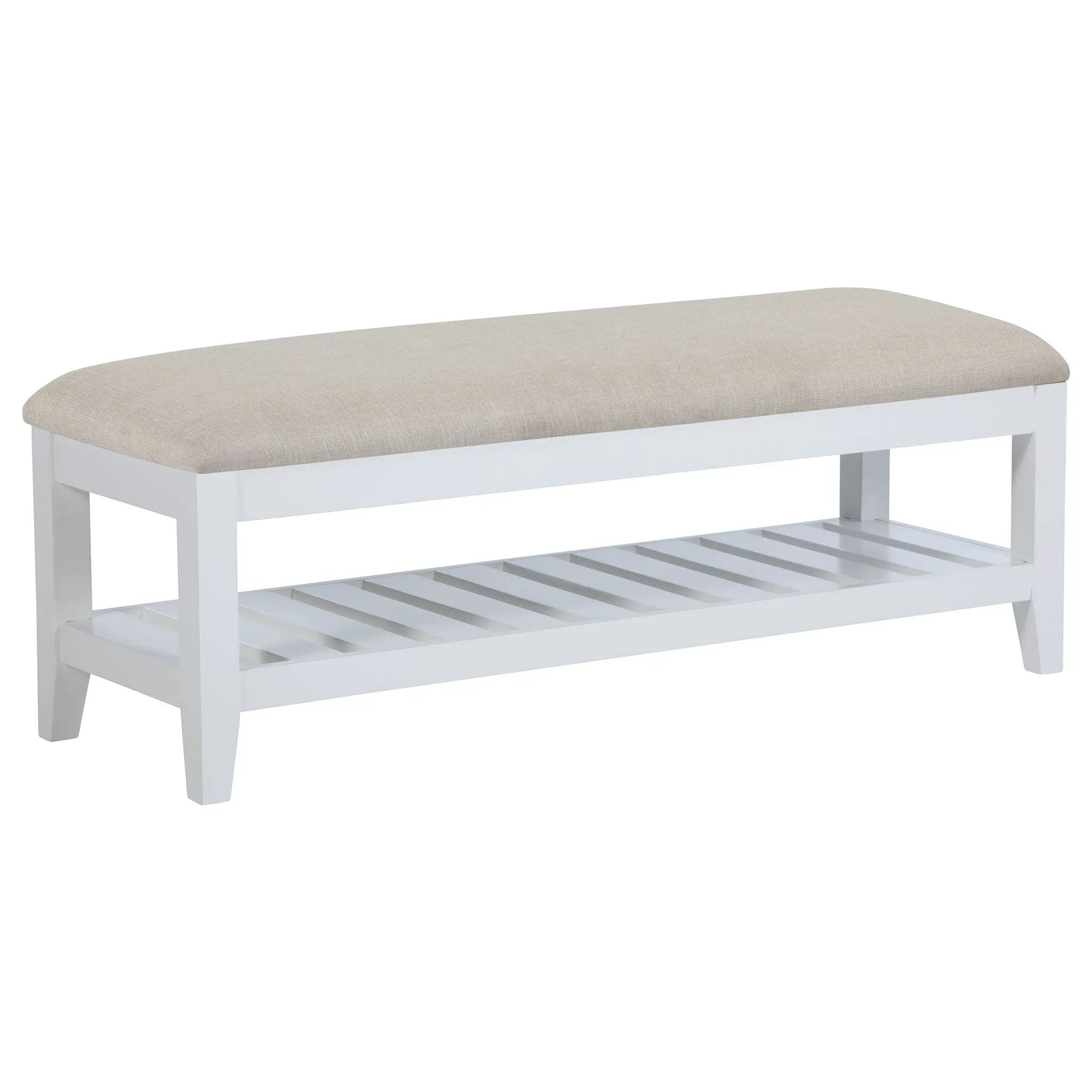 Bexhill Upholstered Rectangular Bench with Shelf White by Unique Piece Furniture