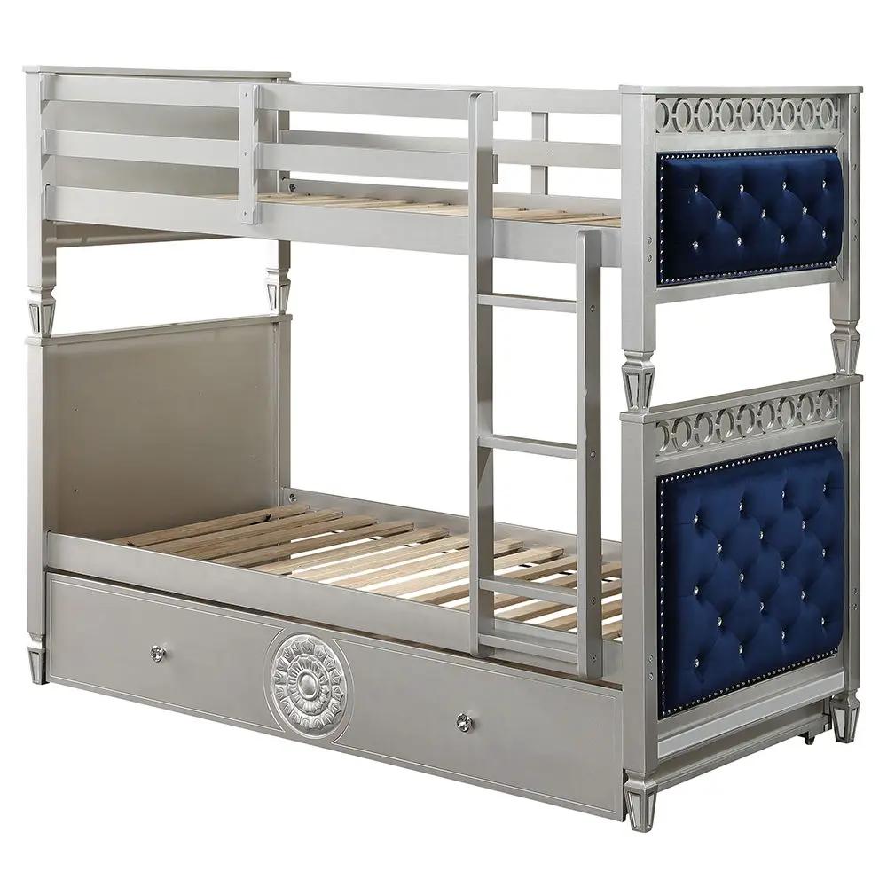 Varian - Twin Over Twin Bunk Bed - Blue Velvet & Silver by Unique Piece Furniture