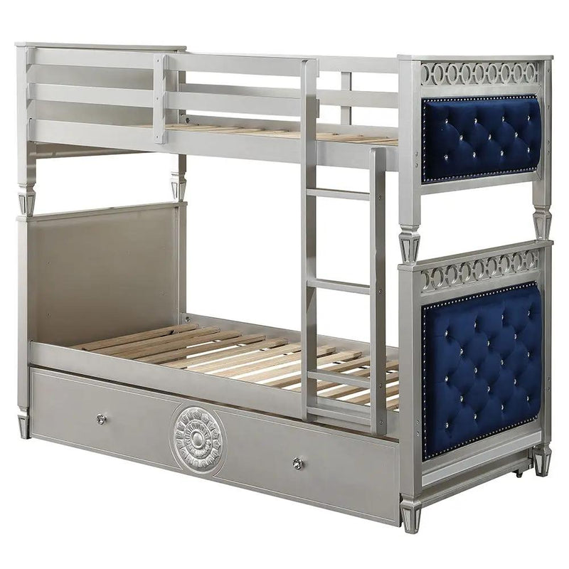 Varian - Twin Over Twin Bunk Bed - Blue Velvet & Silver by Unique Piece Furniture