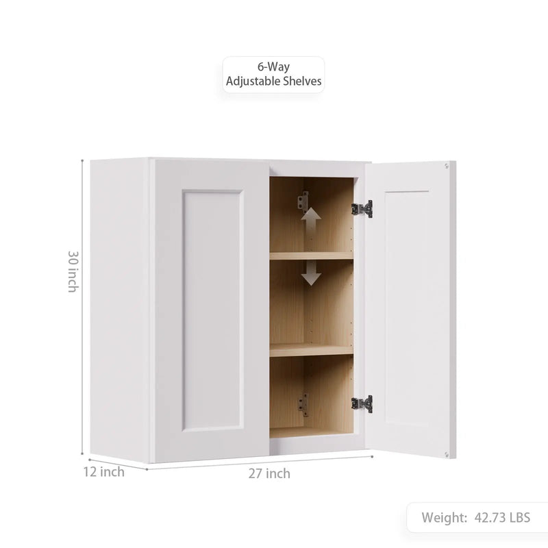 White Shaker Solid Wood Wall Cabinet with Soft-Close Doors by HouseOfZazla
