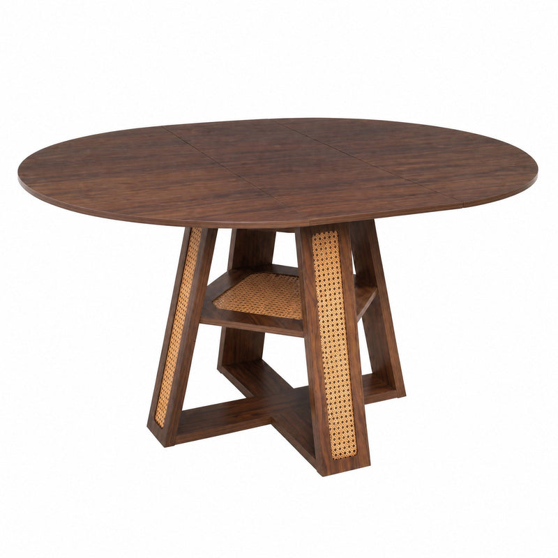 Extendable Round Dining Table for 4-6 with Storage Shelf - Particle Board, photo 10 of 10