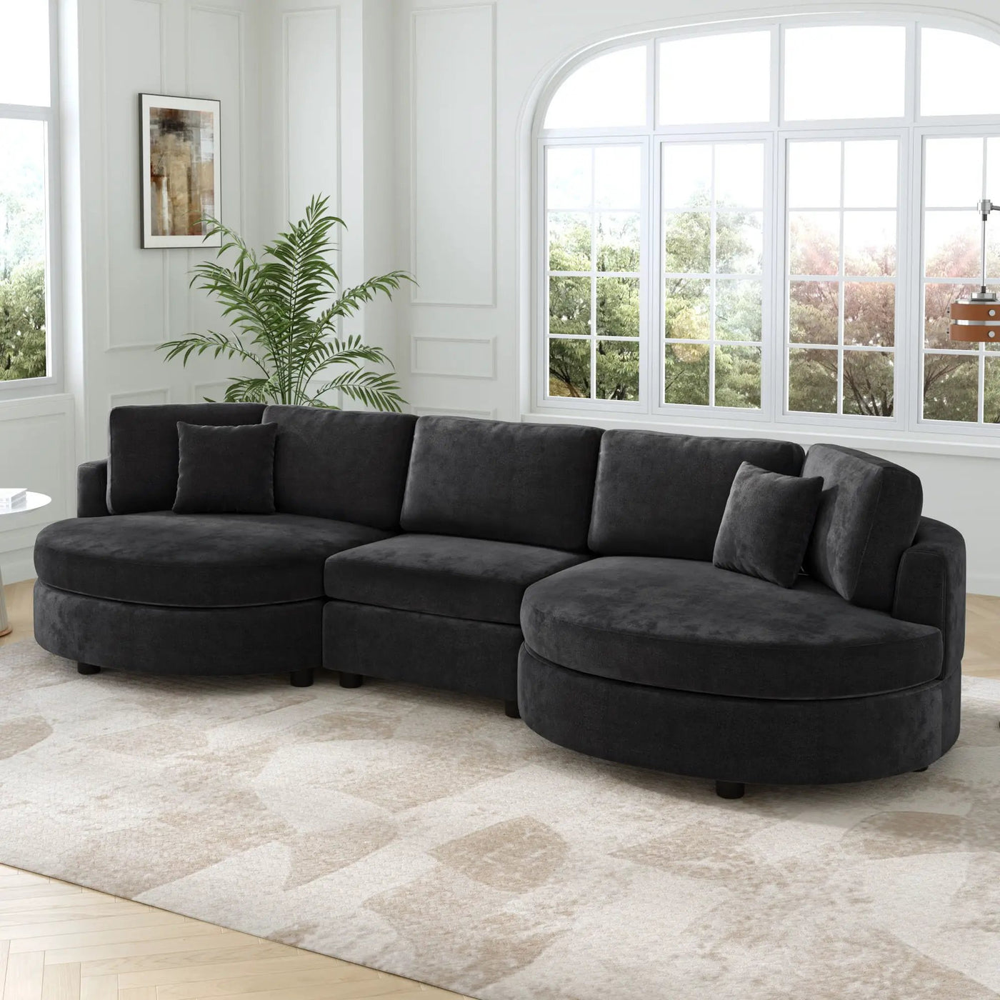 Modern 3 Seater Upholstered Sofa With Curved Design by HouseOfZazla
