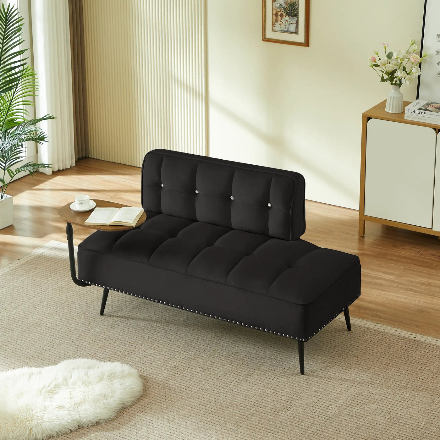 54-Inch Modern Two-Seater Velvet Sofa with Rotating Table by HouseOfZazla