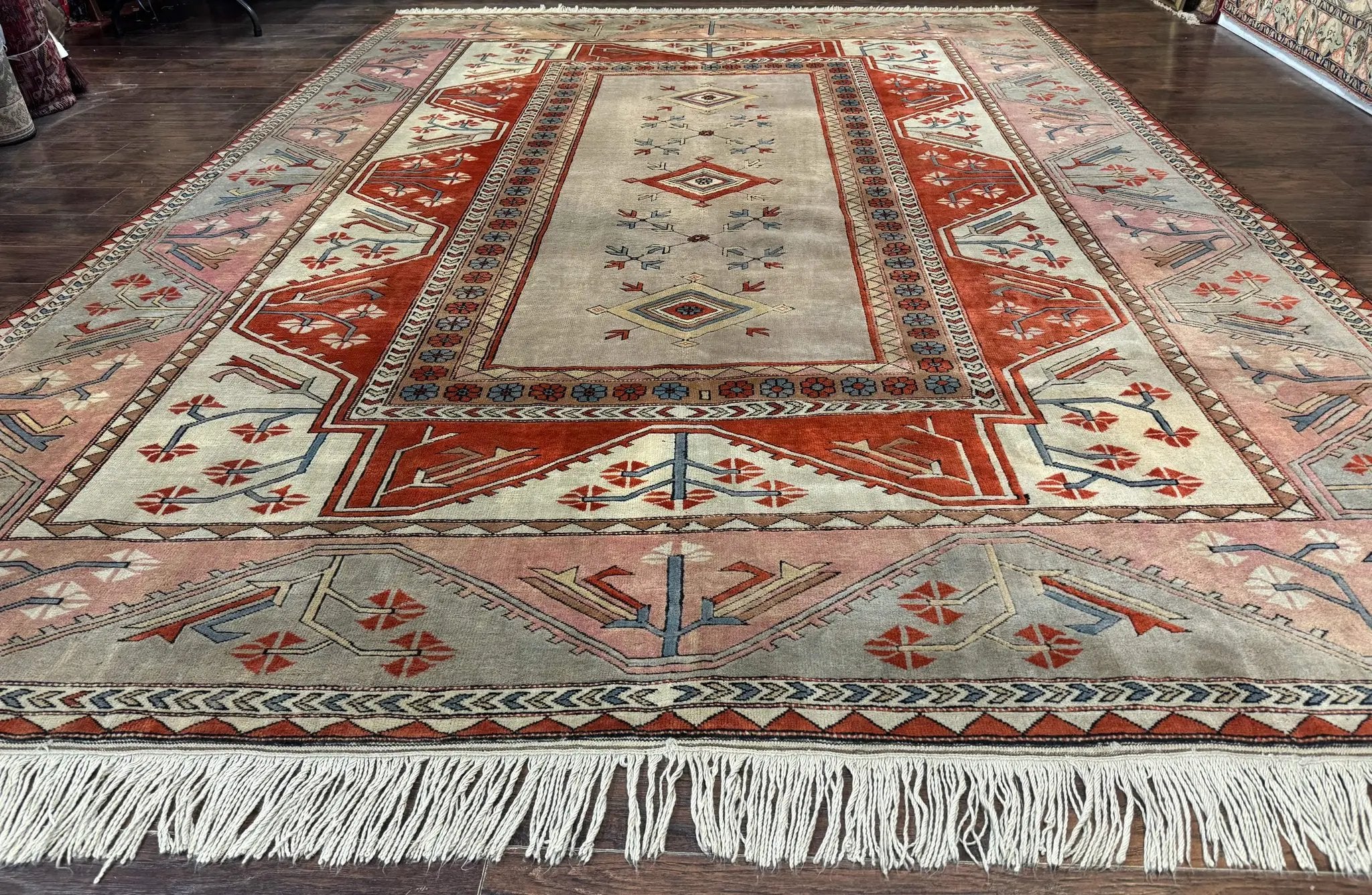 Large Turkish Milas Rug 10x13, Gray, Vintage, Wool on Wool by Jewel Rugs