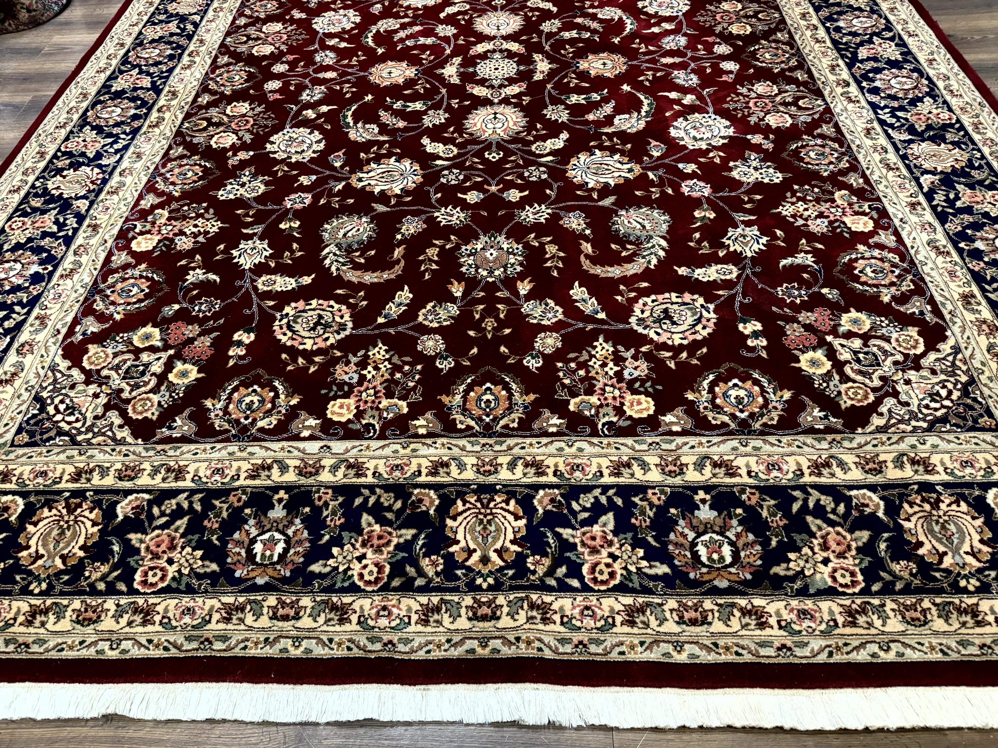 Sino Persian Rug 9x11, Burgundy and Navy Blue, Fine 200 KPSI, Floral Allover by Jewel Rugs