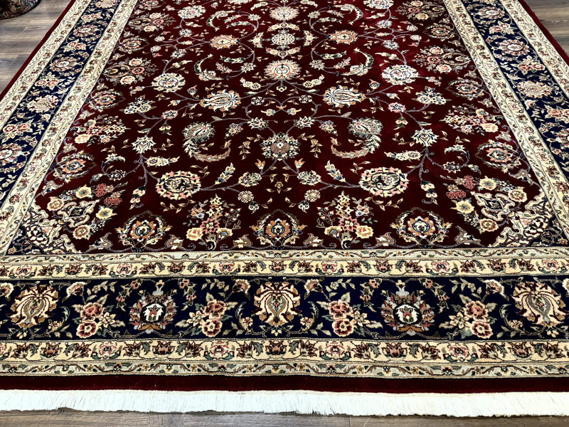Sino Persian Rug 9x11, Burgundy and Navy Blue, Fine 200 KPSI, Floral Allover by Jewel Rugs