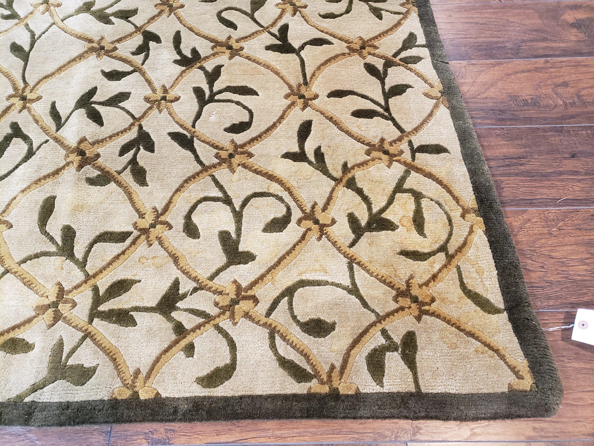 Vintage Tibetan Nepalese Area Rug 9x12, Wool Hand-Knotted, Beige Nepali Soft Pile Carpet, 9 x 12 Living Room Modern Dining Room Rug by Jewel Rugs
