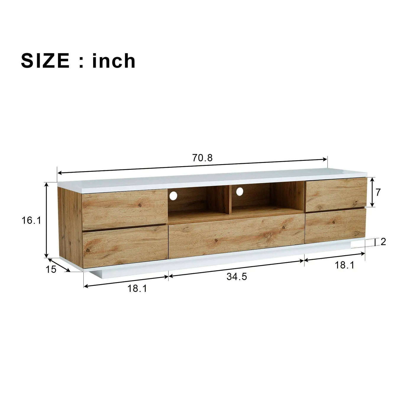 TV Stand Entertainment Center with Deep Drawers, Cable Management & Soft Closing Hinges by HouseOfZazla