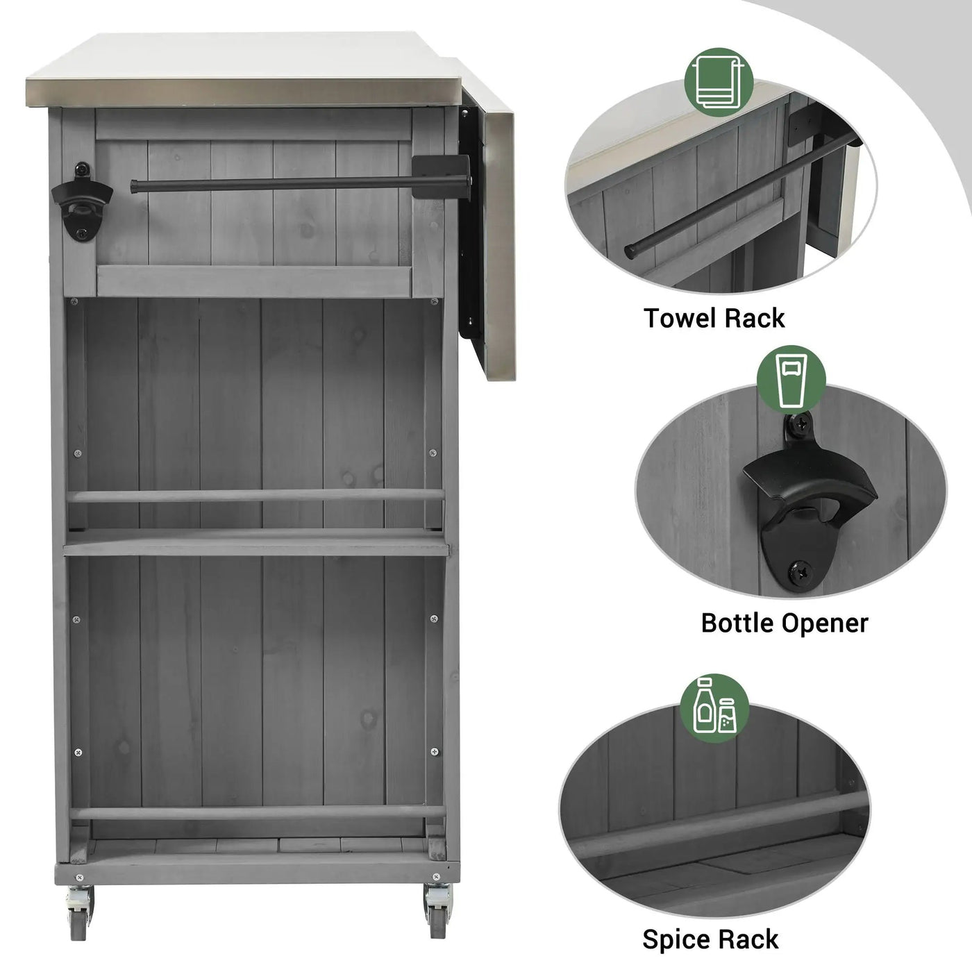 Outdoor Kitchen Island With Stainless Steel Top, Ample Storage Space, Towel And Spice Racks And A Bottle Opener by Unique Piece Furniture