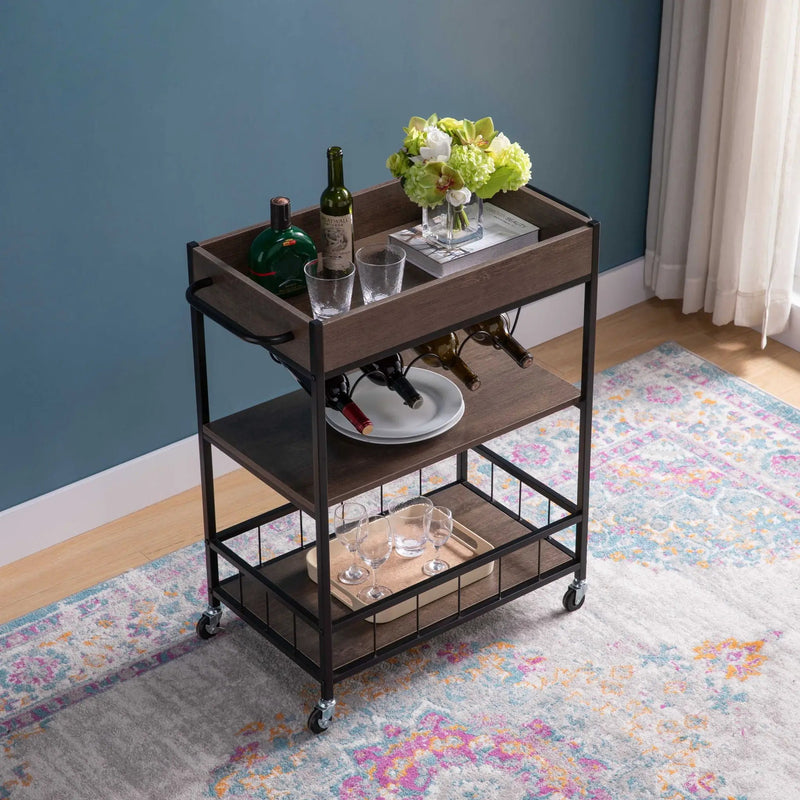 Rolling Kitchen Cart With Storage And Four Wine Bottle Rack by Unique Piece Furniture