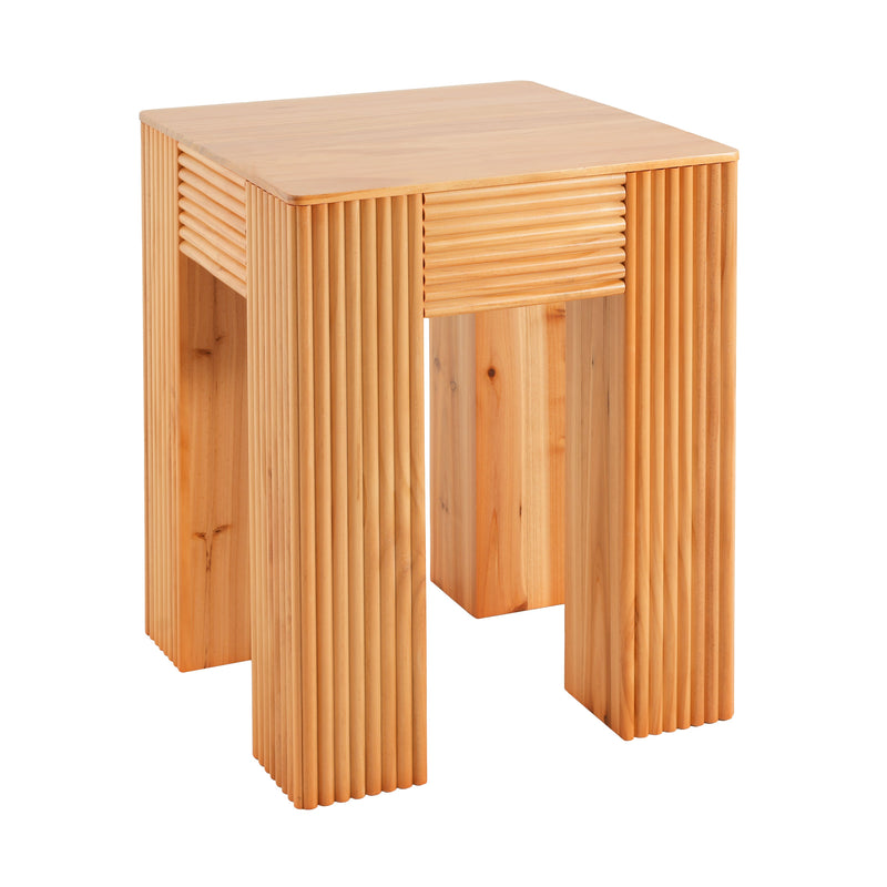 Natural Pine Wood Fluted Side Table with Elephant-Leg Design - Natural Pine, photo 7 of 10