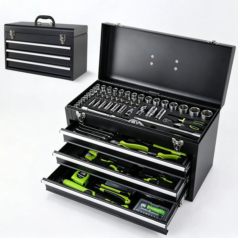 465-Piece Mechanics Tool Set with 3-Drawer Heavy Duty Metal Box Repair Tool Kit by HouseOfZazla