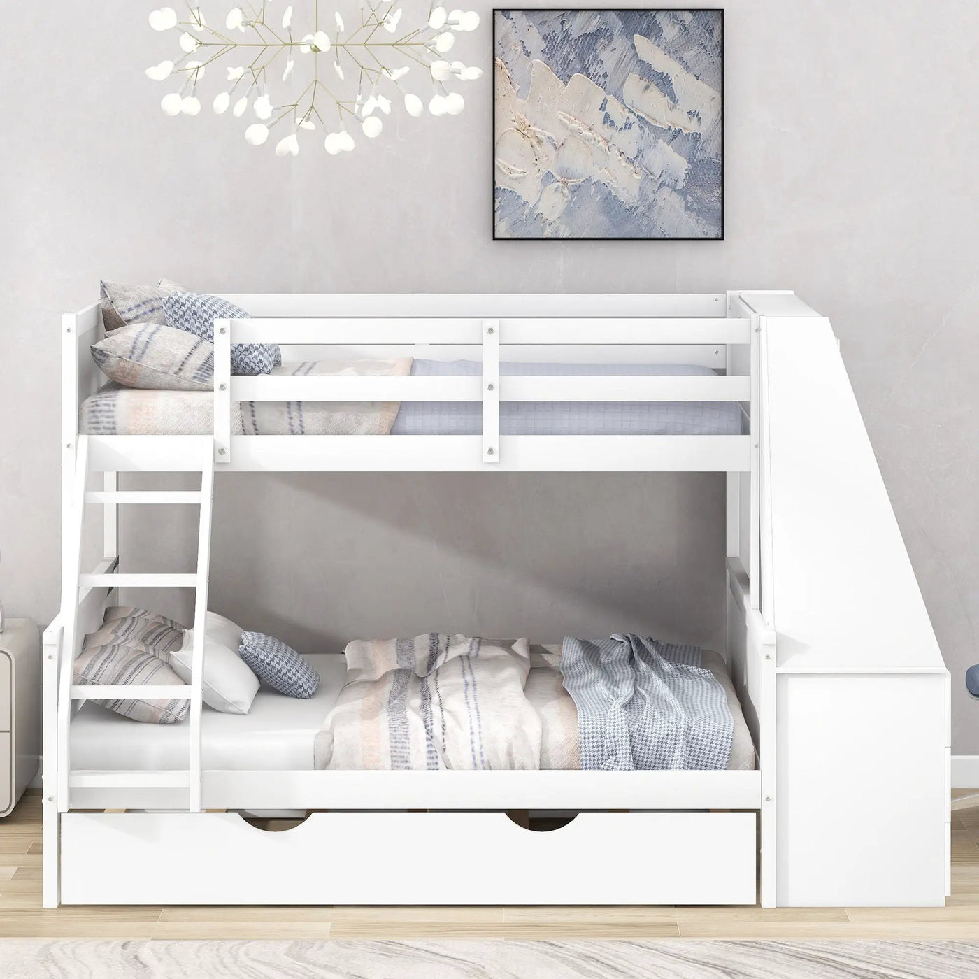 Bunk Bed With Trundle And Built In Desk, 3 Storage Drawers And Shelf by HouseOfZazla