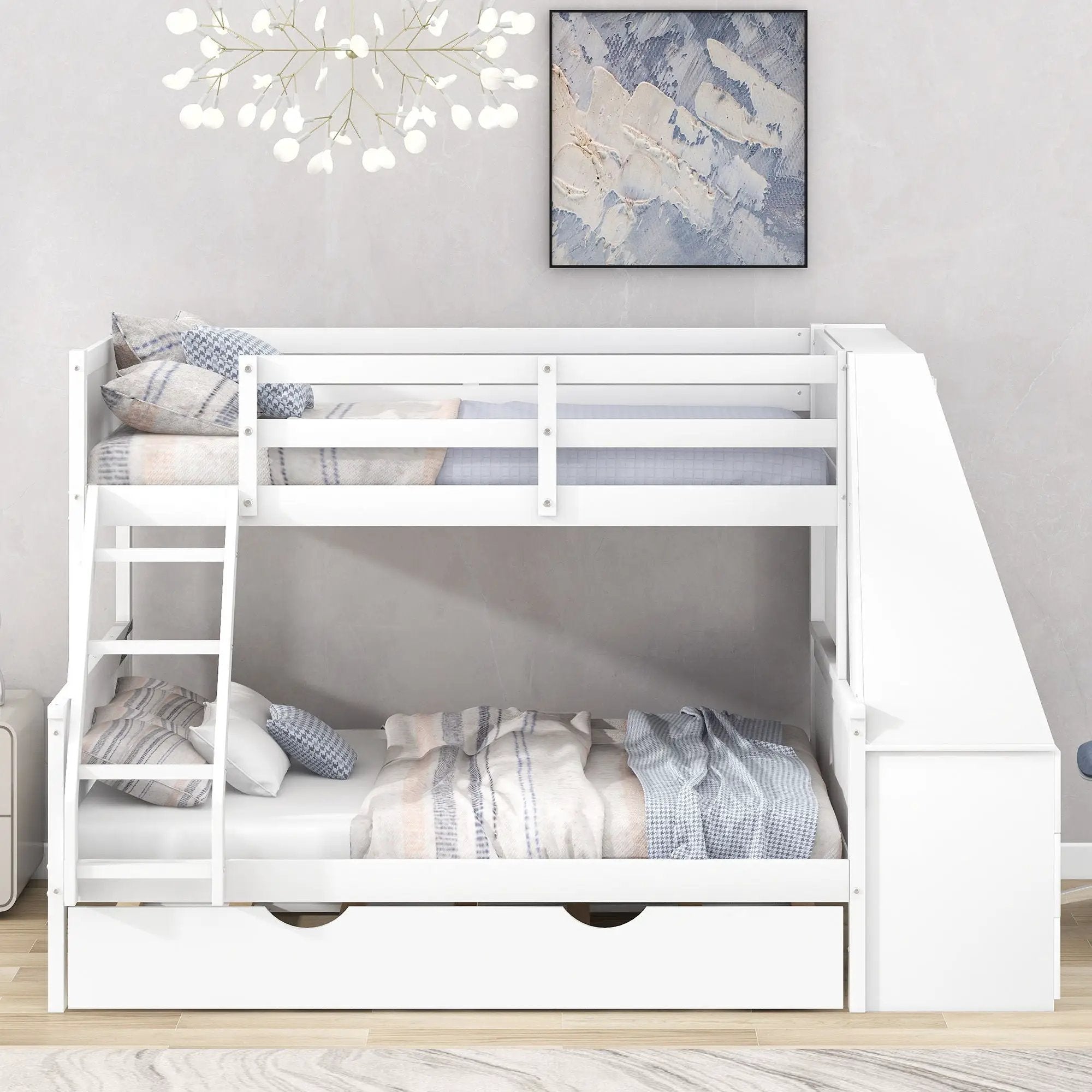 Bunk Bed With Trundle And Built In Desk, 3 Storage Drawers And Shelf by HouseOfZazla