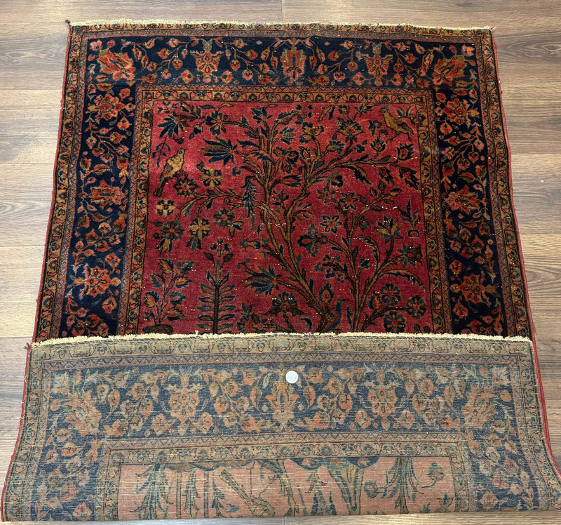 Antique Persian Tree of Life Rug 3x5, Manchester Wool, Bird Pictorials, Fine 240 KPSI, Red Navy Blue by Jewel Rugs