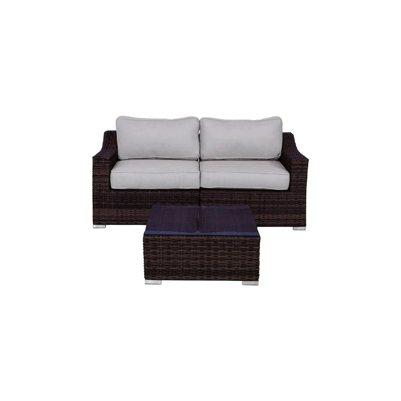 Wicker 2 Person Conversation Set, Durable Outdoor Seating With Cushions Mix - Brown Mix by HouseOfZazla