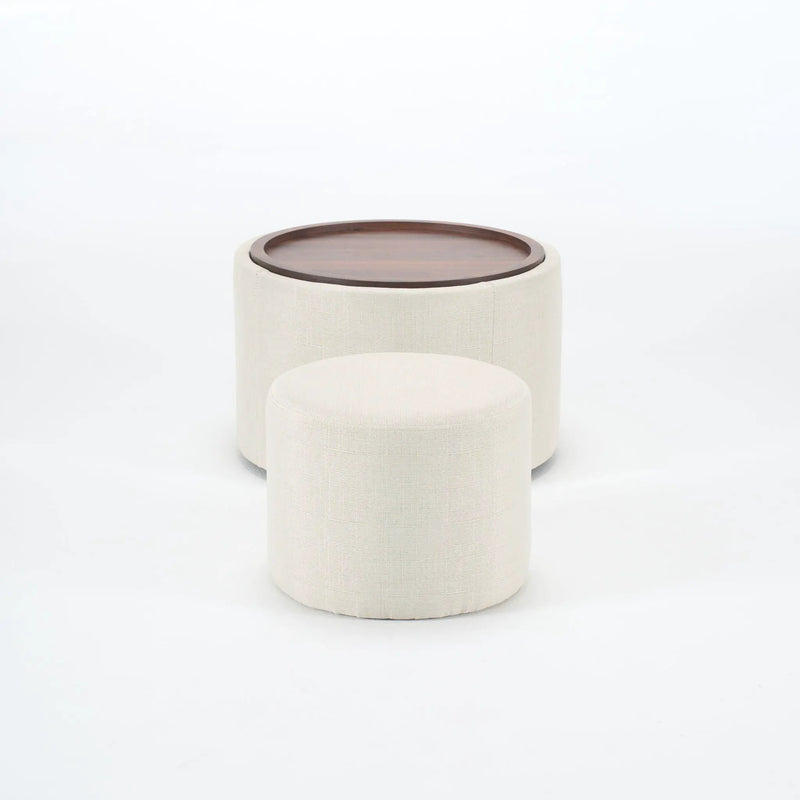 Nesting Ottomans, Round Coffee Table & Bench With Tray (Set of 2)