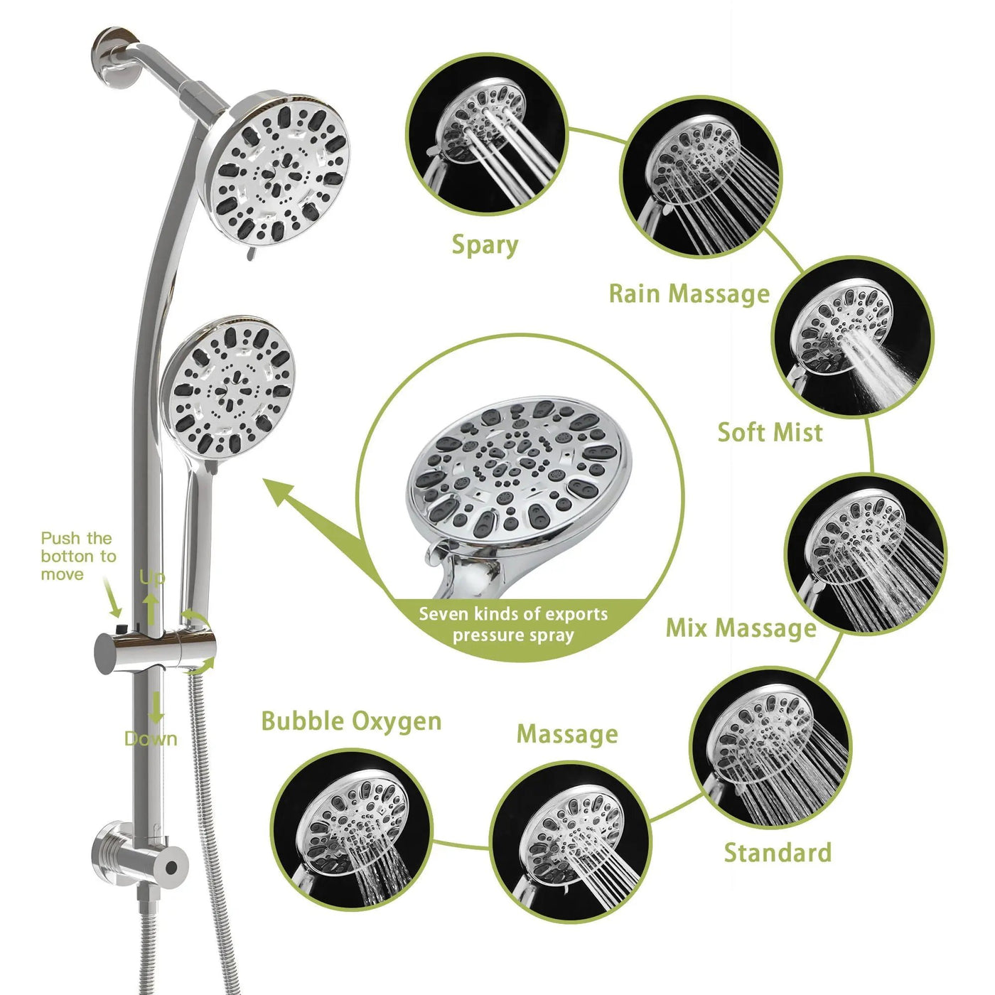 Multi Function Dual Shower Head Shower System With 4.7" Rain Showerhead, 7 Function Hand Shower, Adjustable Slide Bar by HouseOfZazla