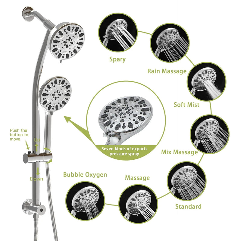 Multi Function Dual Shower Head Shower System With 4.7" Rain Showerhead, 7 Function Hand Shower, Adjustable Slide Bar by HouseOfZazla