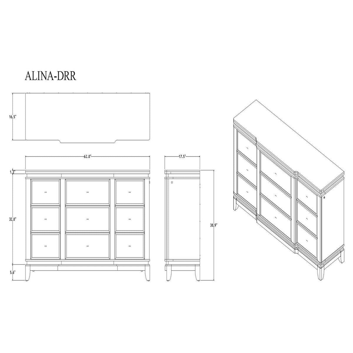Adalid Dresser With LED Light And Glittered Drawer Fronts - White, photo 5 of 9