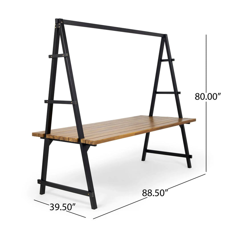 Huckleberry - Acacia Wood Outdoor Dining Table with Plant Hanger - Teak by HouseOfZazla