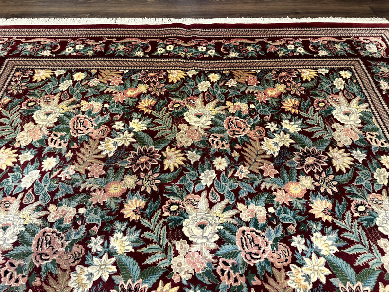 Pakistani Rug 9x12 William Morris Maroon Vintage Floral Wool by Jewel Rugs