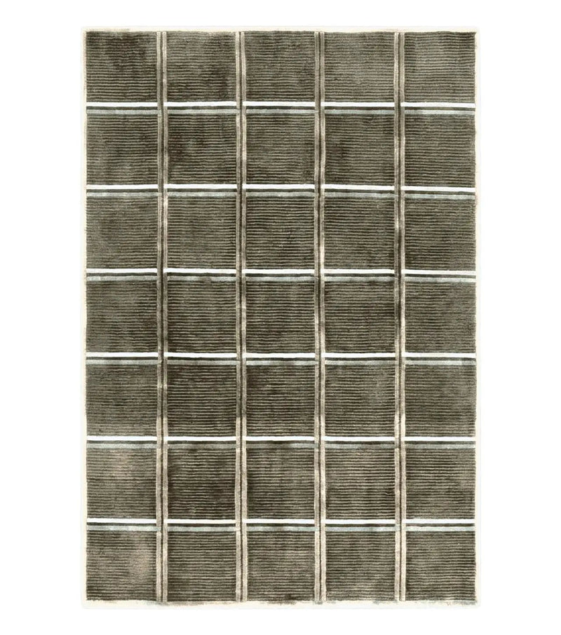 Tibetan Rug 4x6, Green Wool Handmade Area Rug 4 x 6, Panel Design, Modern Contemporary by Jewel Rugs