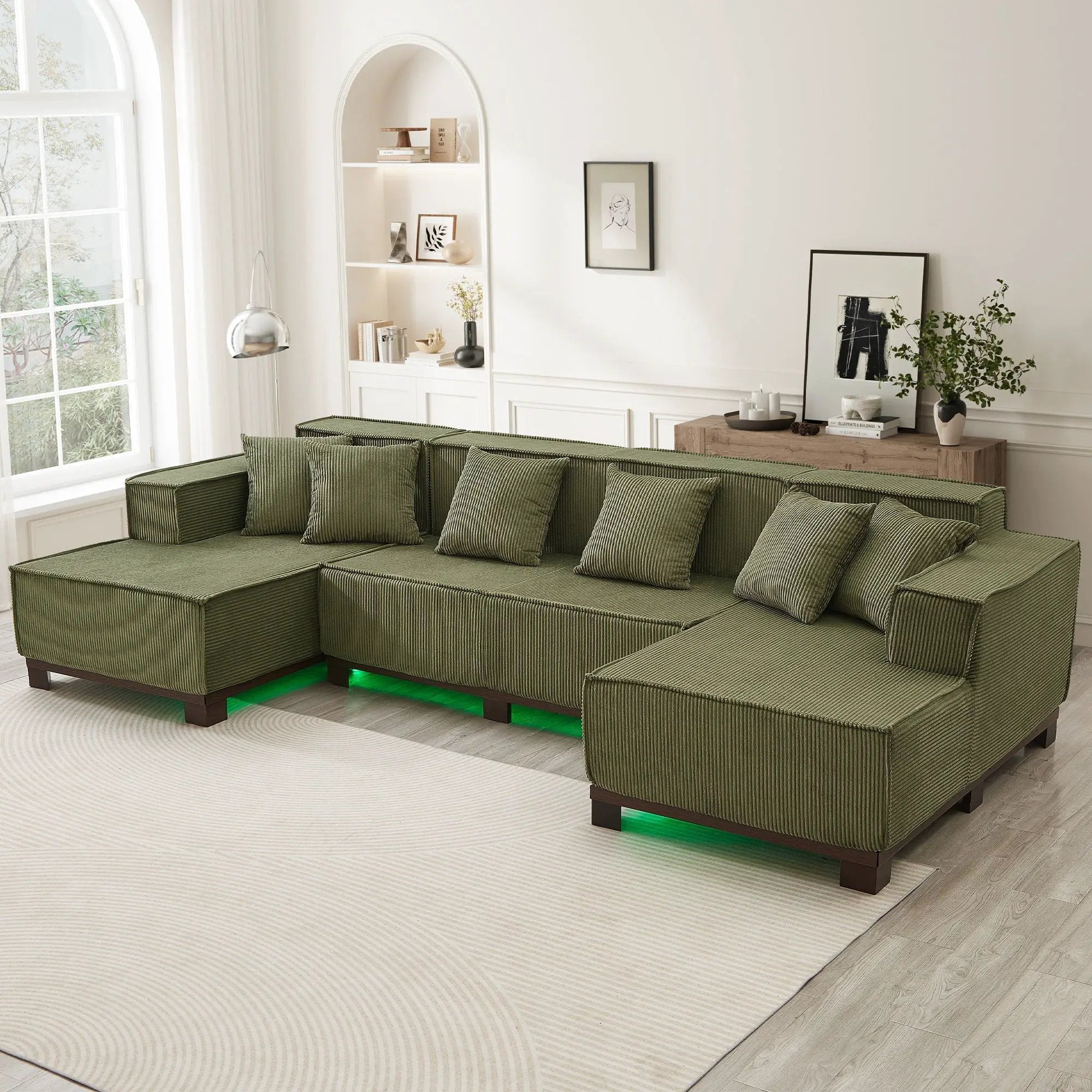 U-Shaped Sectional Sofa With RGB LED Light Strip And 6 Pillows by Unique Piece Furniture