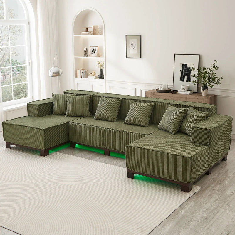 U-Shaped Sectional Sofa With RGB LED Light Strip And 6 Pillows by Unique Piece Furniture