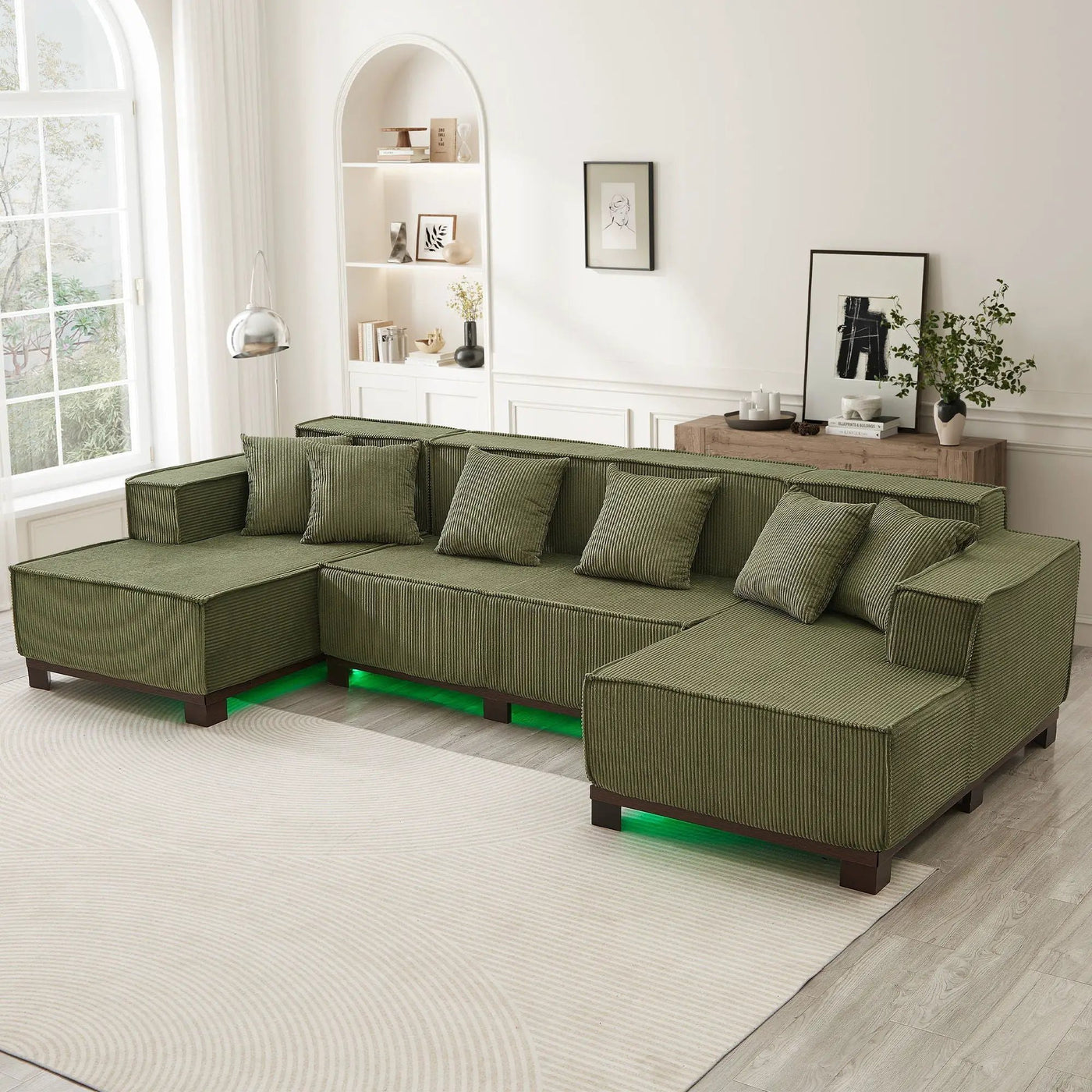 U-Shaped Sectional Sofa With RGB LED Light Strip And 6 Pillows by HouseOfZazla