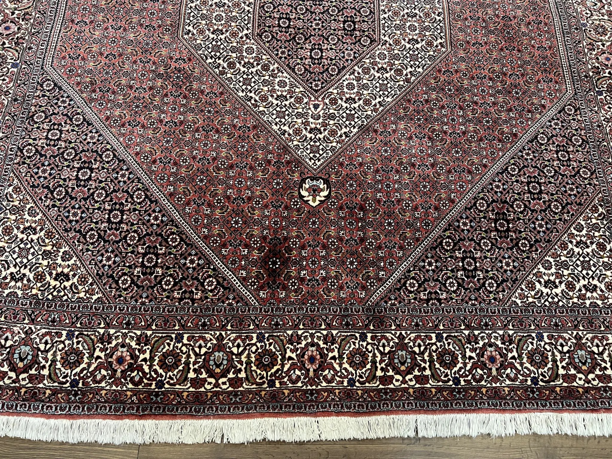 Wonderful Persian Bidjar Rug 7x8 ft, Almost Square Oriental Carpet, Herati Mahi, Highly Detailed, Ivory Red Navy Blue, Very Fine Handmade Bijar Rug by Jewel Rugs