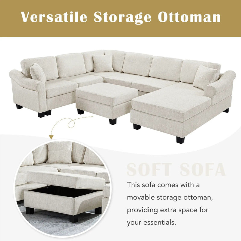 Contemporary U - Shaped Sectional Sofa With Movable Storage Ottoman by Unique Piece Furniture