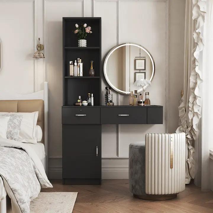 Black Modern Simple Hair Desk with Multi-Layer Storage by HouseOfZazla
