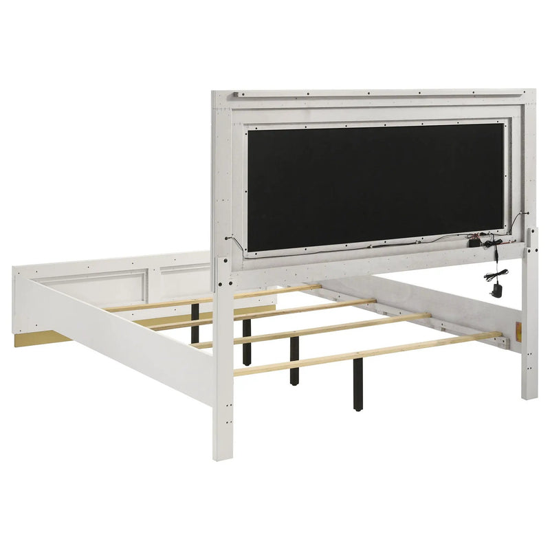 Caraway Wood Eastern King LED Panel Bed White by Unique Piece Furniture