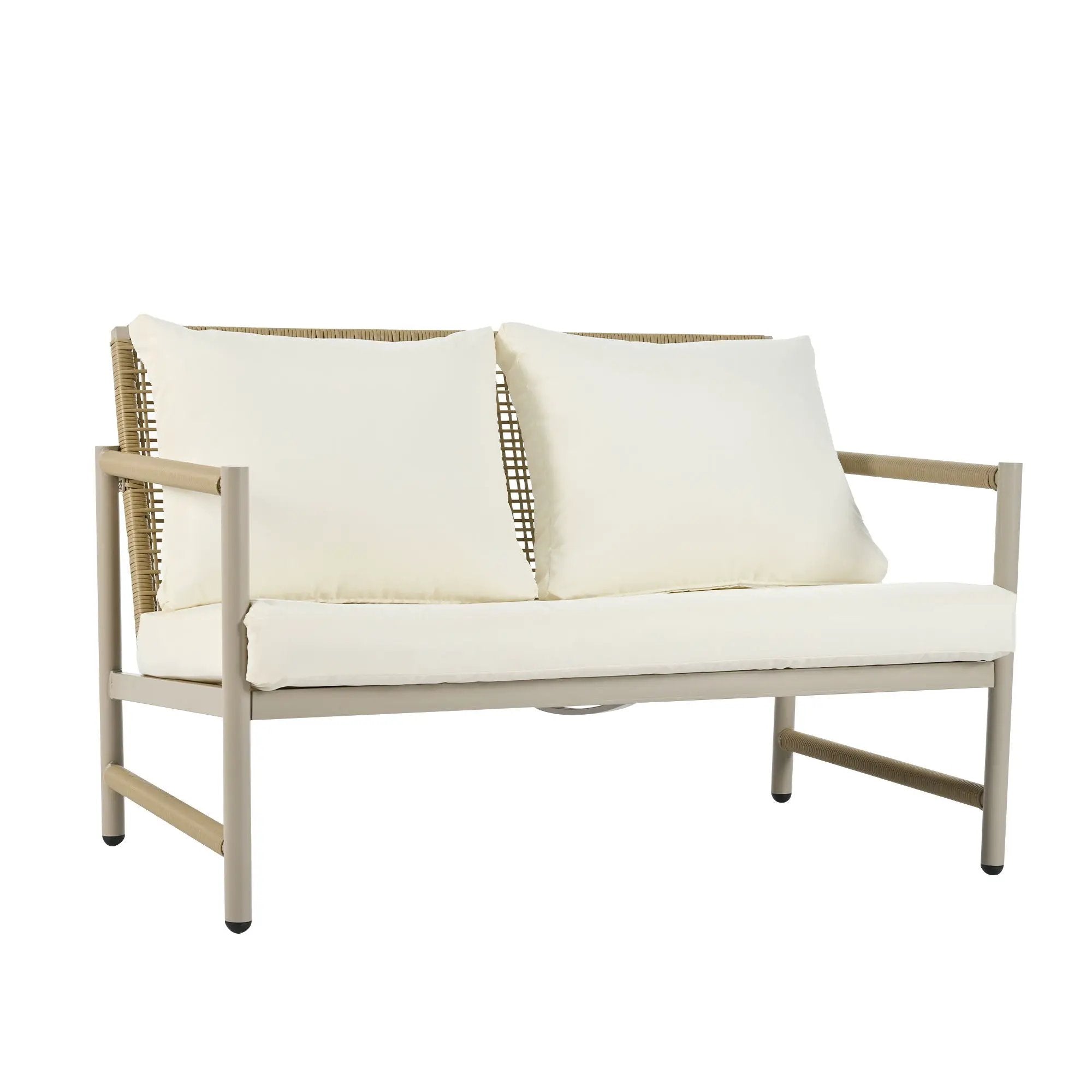 4 Pieces Patio Furniture Set, PE Rattan Wicker With Washable Cushion And Tempered Glass Tabletop, Conversation Furniture For Garden Poolside Balcony by HouseOfZazla