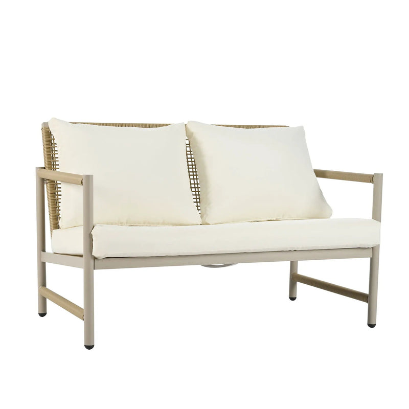 4 Pieces Patio Furniture Set, PE Rattan Wicker With Washable Cushion And Tempered Glass Tabletop, Conversation Furniture For Garden Poolside Balcony by HouseOfZazla