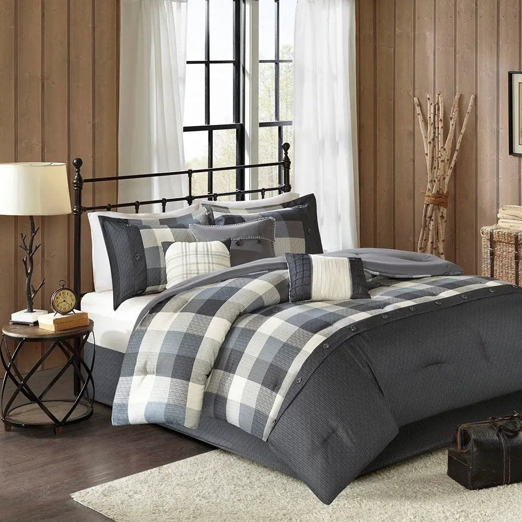 7 Piece Herringbone Comforter Set Grey Cal King by HouseOfZazla