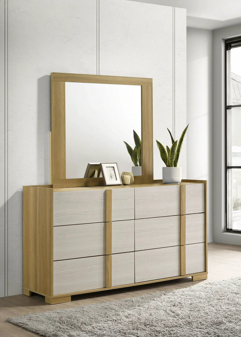 Hyland 6-drawer Dresser with Mirror Natural by Unique Piece Furniture