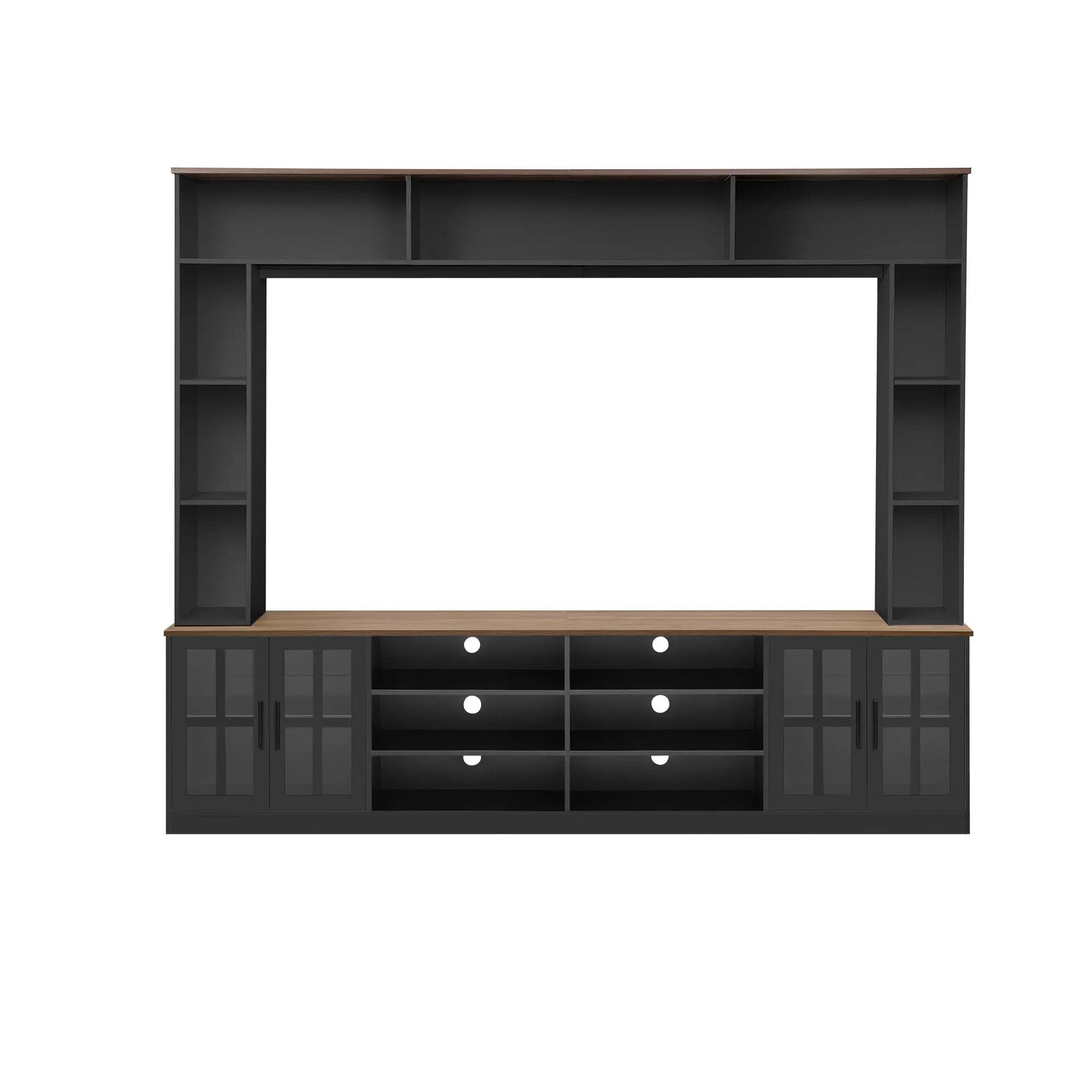 Wall Unit Entertainment Center With Bookshelves For TVs Up To 80", Tempered Glass Doors And Adjustable Shelves by HouseOfZazla