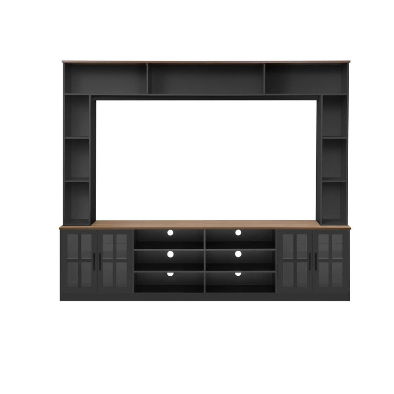 Wall Unit Entertainment Center With Bookshelves For TVs Up To 80", Tempered Glass Doors And Adjustable Shelves by HouseOfZazla