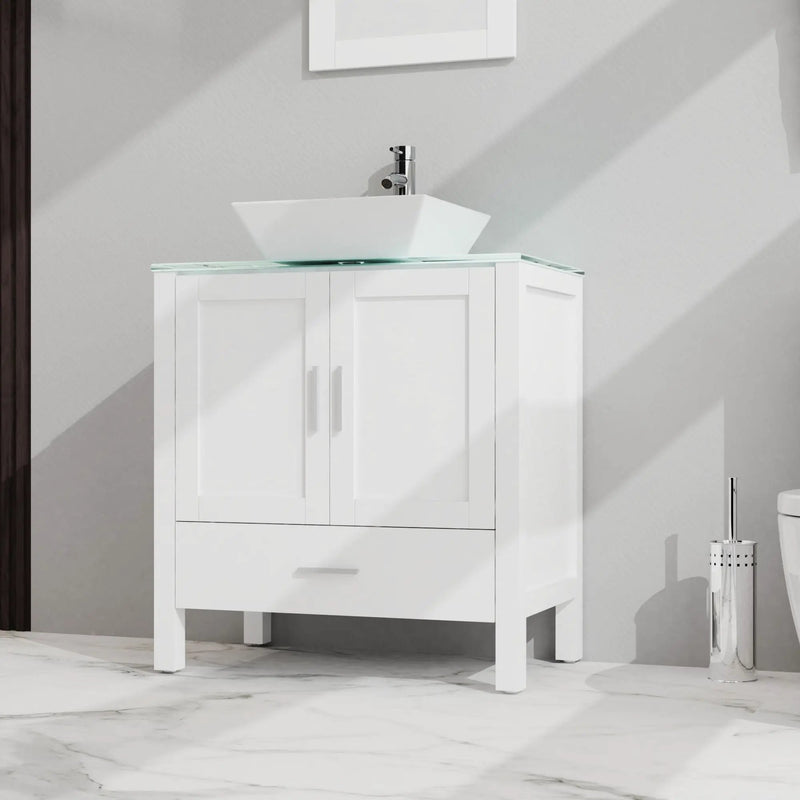 Bathroom Vanity And Sink Combo Glass Top Cabinet With Mirror by HouseOfZazla