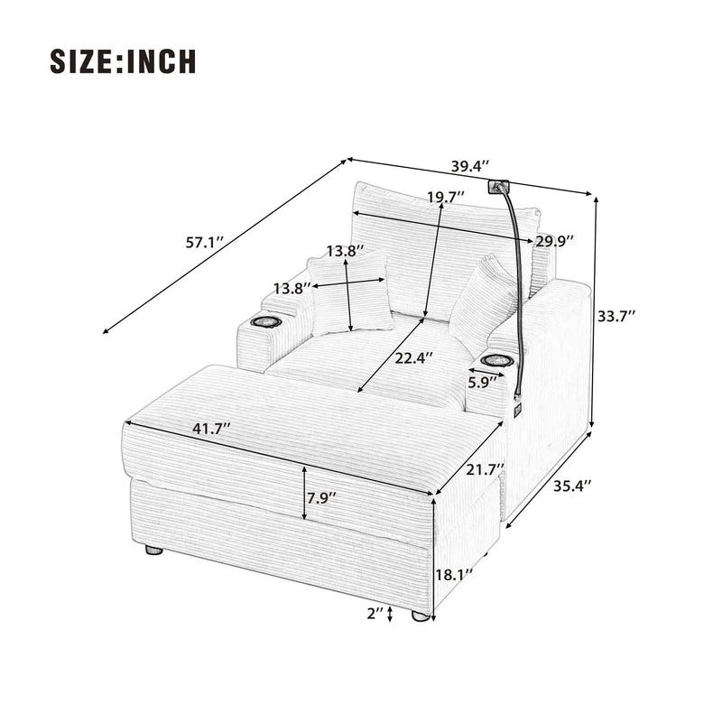Modern Style Loveseat Sofa Sectional Sofa Couch With Storage Space, A Movable Ottoman, Two USB Ports, Two Cup Holders, A Phone Holder For Living Room by HouseOfZazla
