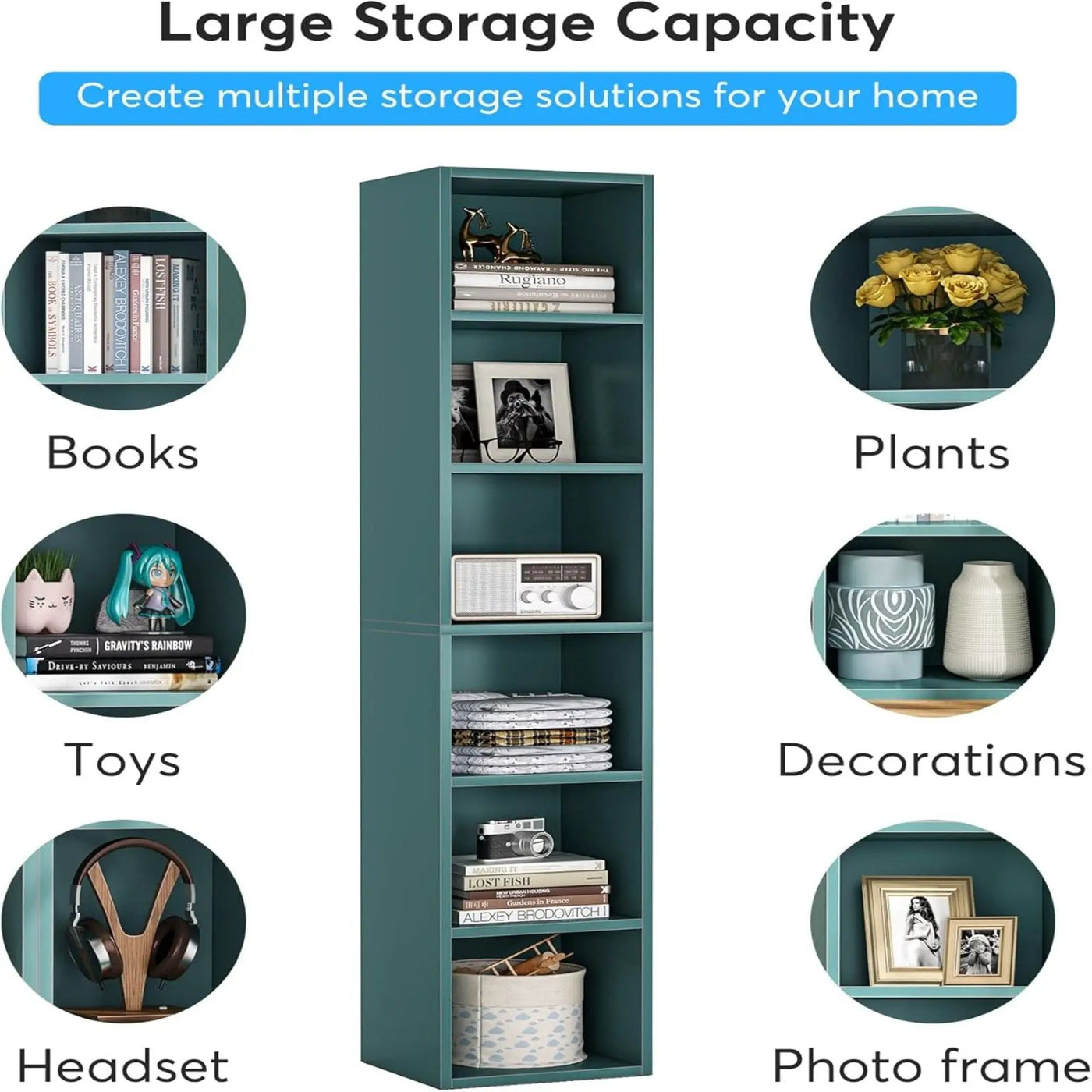 6 Tier Narrow Corner Cube Bookcase Storage, Freestanding Shelf With Open Cubes For Living Room by HouseOfZazla